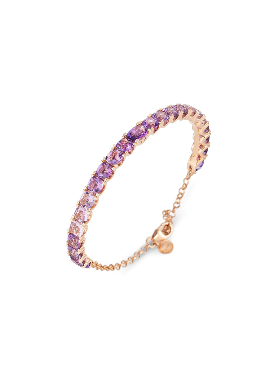 bracciale in oro rosa 18 kt con ametiste e diamantigioielleria dangelo