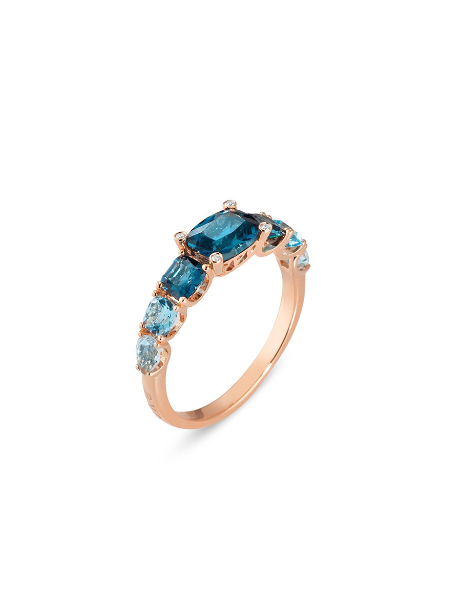 pontevecchio gioielli anello in oro rosa 18 kt con topazio London Blue topazio sky e diamanti gioielleria dangelo