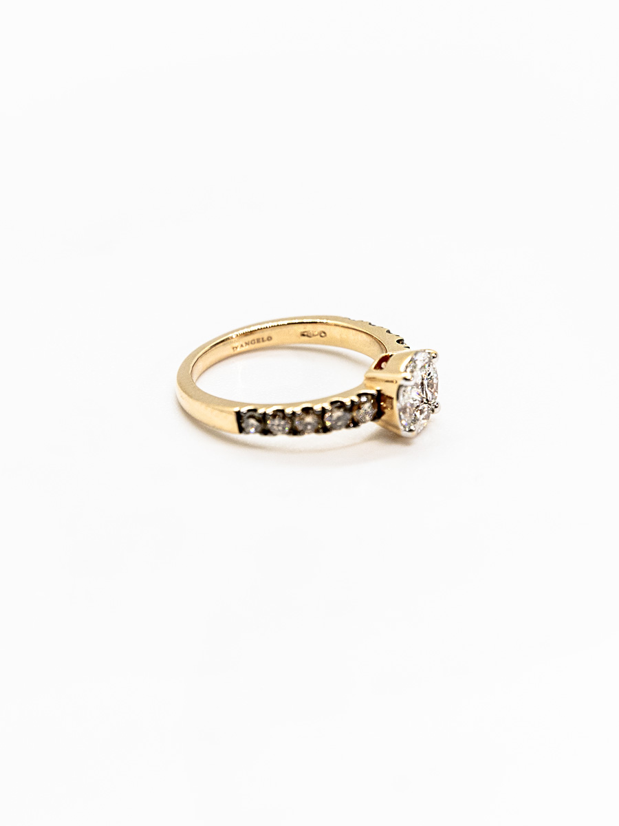 anello composity in oro giallo con diamanti brown taglio marquise e diamante taglio carte e diamanti taglio brillante sul gambo gioielleria dangelo